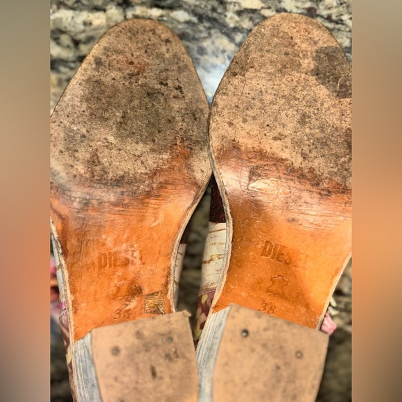 Diesel Floral Distressed Leather open toe ankle booties women size 38 - Picture 10 of 11